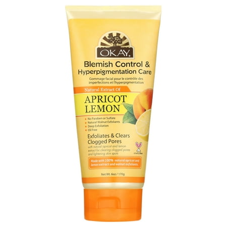 Okay Pure Naturals Apricot and Lemon Facial Scrub, Face Exfoliator and Brightening Skincare Formula, 6 oz