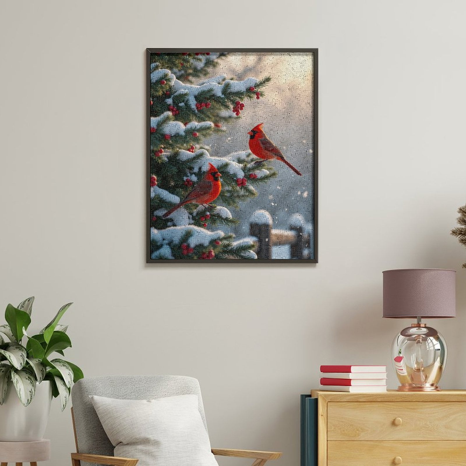 Paint by Numbers Kit for Adults, Red Birds Snowy Pine Scene Paint by Numbers, Easy Paint by Numbers Kit for Adults Beginner, DIY Adult Paint by Number Kits on Canvas, Home Decor