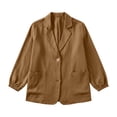 thumbnail image 4 of GILIGEGE Women's Notched Lapel Linen Blazer Jacket,Button Long Sleeve Elastic Cuff Suit Coat,3/4 Sleeve Notch Lapel Work Office Suit with Pockets for Summer Commutes,Casual Occasions Brown 2XL, 4 of 4