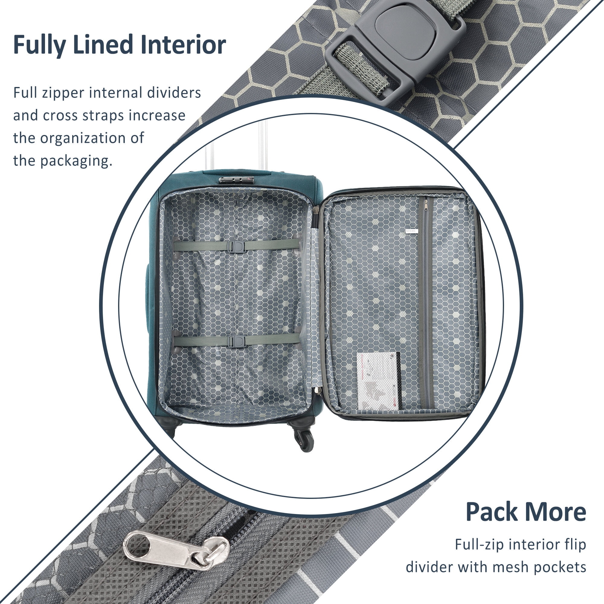 Softside Suitcase, Softside Luggage Expandable 3 Piece Set Suitcase Upright Spinner Softshell Lightweight Luggage Travel Set-22/26/30 inches, Green Softside Luggage,Softside Checked Luggage