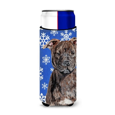 

Carolines Treasures SC9777MUK Staffordshire Bull Terrier Staffie Winter Snowflakes Ultra Hugger for slim cans Slim Can