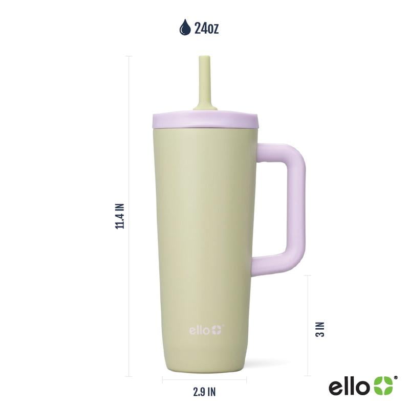 Ello Ultra Clean 24oz Stainless Steel Tumbler with Handle and Bottle Bag Sling with Adjustable Strap, Whispering Leaves