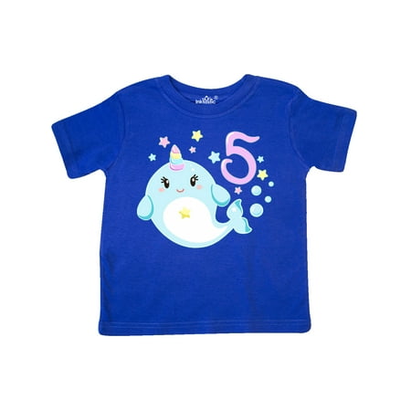 

Inktastic Happy 5th Birthday with Cute Narwhal Stars and Bubbles Gift Toddler Boy or Toddler Girl T-Shirt