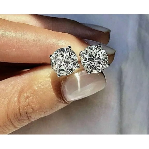 4 Ct Round Cut Certified Moissanite Screw back Stud Earrings Sterling Sliver