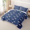 thumbnail image 3 of Manfei Coastal Shark Twin Quilt Set, Simple Horizontal Stripe Twin Coverlet Set, Navy White, 2pcs, 1 Bedspread and 1 Pillowcase, 3 of 7