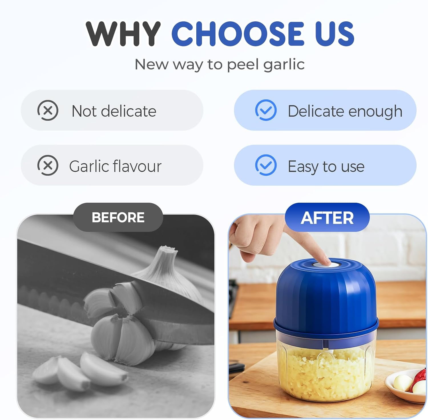 ABPETE Electric Garlic Chopper, Cordless Multifunctional Mini Electric Garlic Chopper, Upgrade Electric Food Chopper Garlic Crusher Portable Wireless Food Processor for Garlic, Onion (Navy)