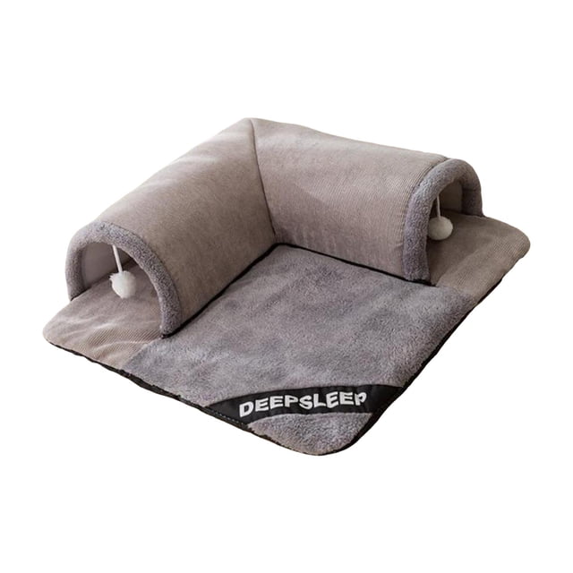 Cama túnel para gatos cálida de invierno, juguete interactivo, cabaña de juego portátil transpirable, centro de actividades para gatos para animales Gris