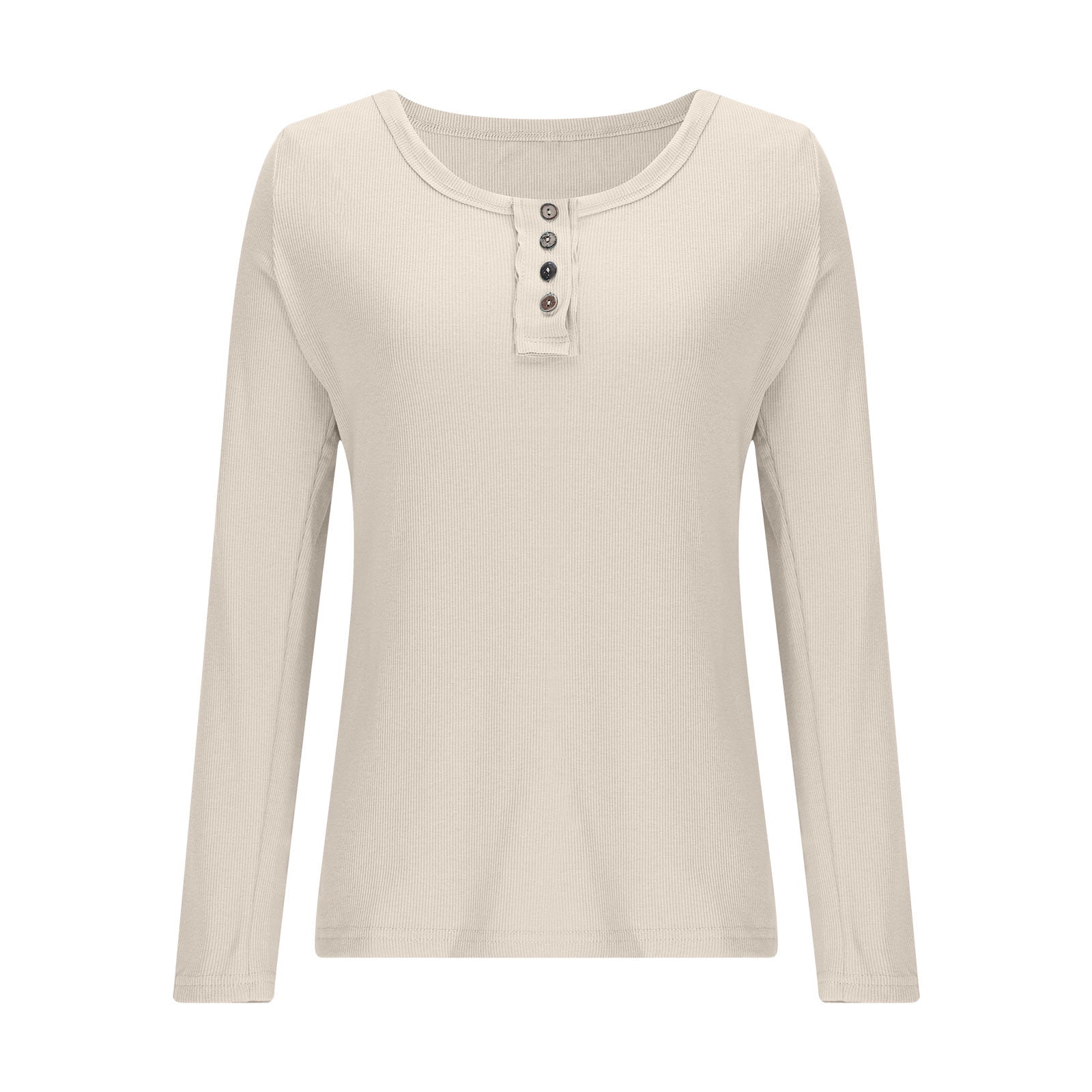 Oplxuo Women’s Long Sleeve Henley T Shirts Button Down Slim Fit Tops Scoop Neck Ribbed Knit Shirts