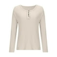 thumbnail image 7 of Chbgutlmr Tops for Women Crewneck Button Slim Fitted Long Sleeve Shirts Solid Color Comfy Going out Top, 7 of 7