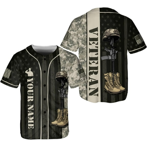Custom US Army Baseball Jersey Veteran Jerseys for Men USA Flag Amry Baseball Jersey Camo America Shirts Jersey Army Military (S)