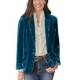 thumbnail image 2 of Women'S Velvet Blazer Jacket Casual Button Up Long Sleeve Cardigan Suits Business Coat with Pockets Peacock Green M, 2 of 4