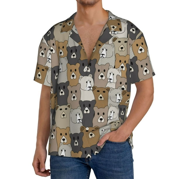 Fotbe Cartoon Bear Camisa Estampada de Manga Corta para Hombre, Casual de Verano, Estilo Playero, Sin Arrugas-4X-Large