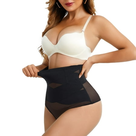 

Eleady Women Compression Thong Shapewear High Waist Tummy Control Underwear Body Shaper Butt Lifter Cross Panty Girdle(Black Large)