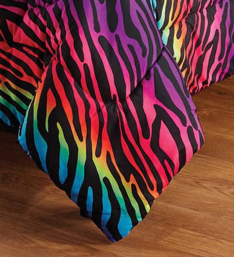 Your Zone Rainbow Zebra Bedding Set w/ Reversible Comforter