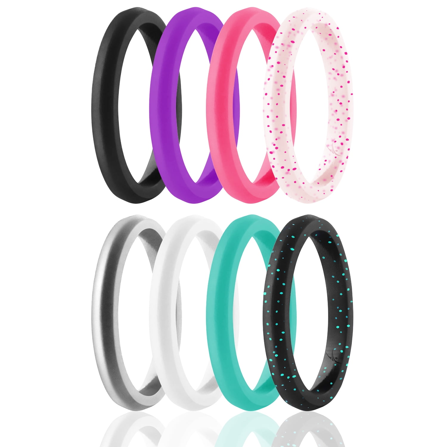 Beilove Silicone Wedding Ring for Women,Singles & 6 Pack,Black,Turquoise,Pink,White,Glitters