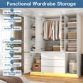 thumbnail image 4 of ChVans 75" Tall 4 Doors Armoire Wardrobe Closet with 3 Drawers and Mirror, Large Wardrobe Closet for Bedroom with LED Lights, Wooden Armoire Storage Cabinet with Hanging Rod, White, 4 of 12
