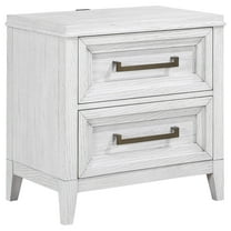 Leva Nightstand, 28 Inch, Distressed White Acacia Wood, 2 Drawers
