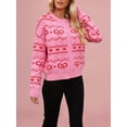 thumbnail image 6 of Women'S Cute Crew Neck Cardigan Long Sleeve Casual Knitted Cardigan Drop Shoulder Sweater Rose Red XL, 6 of 8