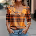 thumbnail image 2 of Jewelreauty Women Long Sleeve V Neck Shirts Plaid Retro Print Casual Tunic Tops Summer Going Out Blouses (XL, Orange), 2 of 3
