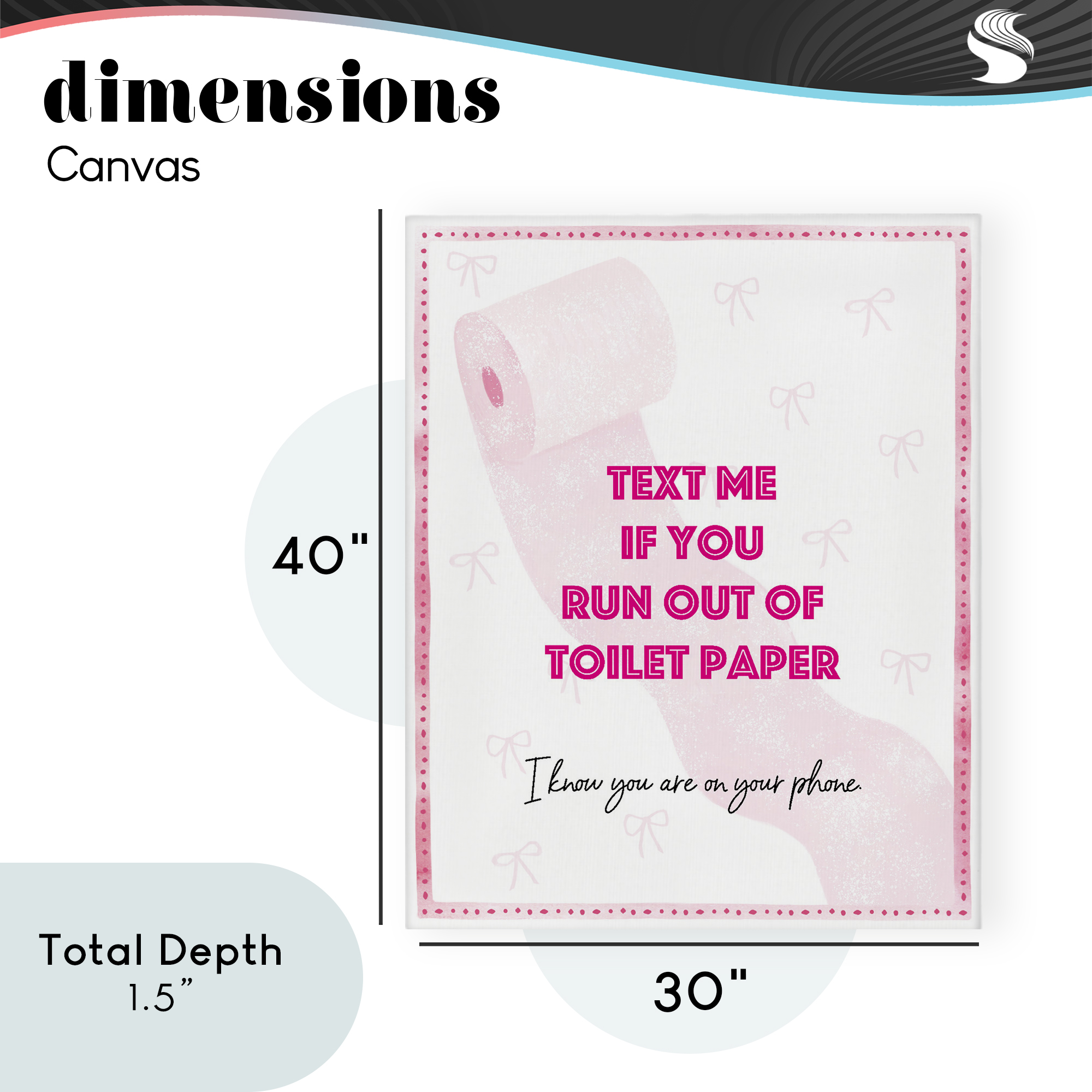 Pink Text for Toilet Paper Canvas Wall Art, design by Ziwei Li