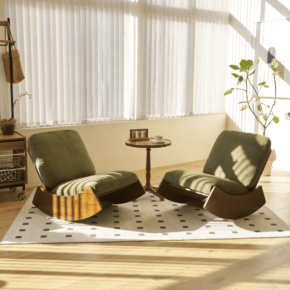 Corduroy Glider Rocking Chair Set of 2, Solid Wood Frame Upholstered Accent Chair for Living Room Bedroom,Green