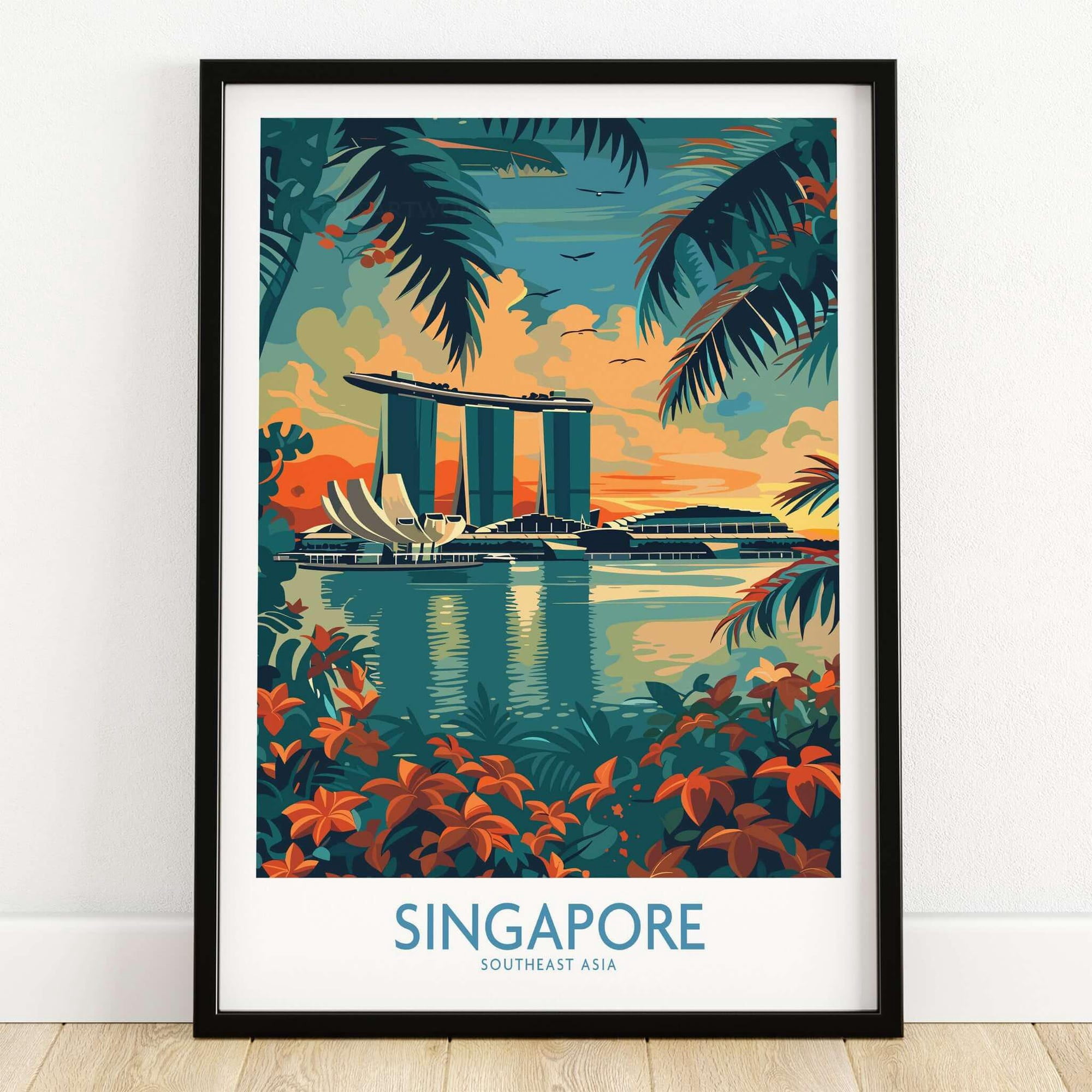 Singapore Travel Poster Wall Art Gift Singapore Marina Bay Sands Print Artwork Home Decor