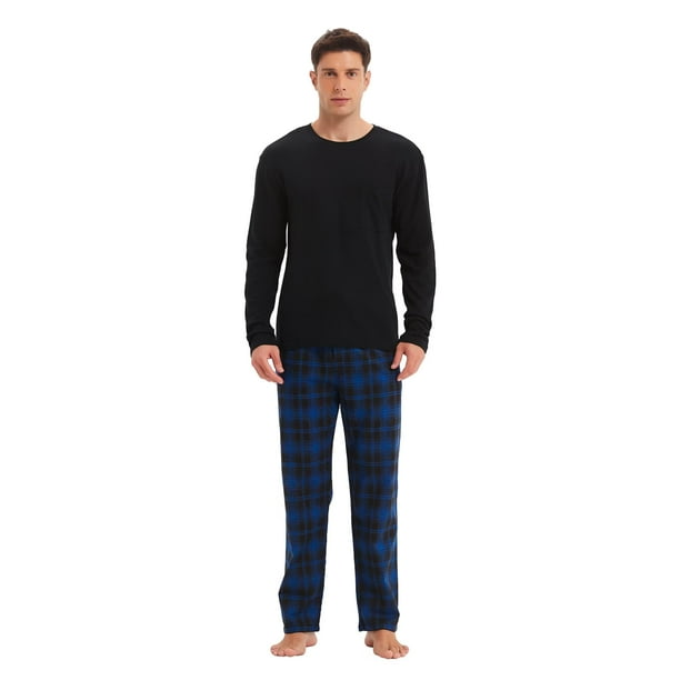 Apparonia Conjuntos de Pijamas para Hombre Ropa de Dormir a Cuadros Camisas y Pantalones de Manga Larga Conjunto de Pijama Ligero y Suave para Hombre con Bolsillos a Cuadros de Medianoche L