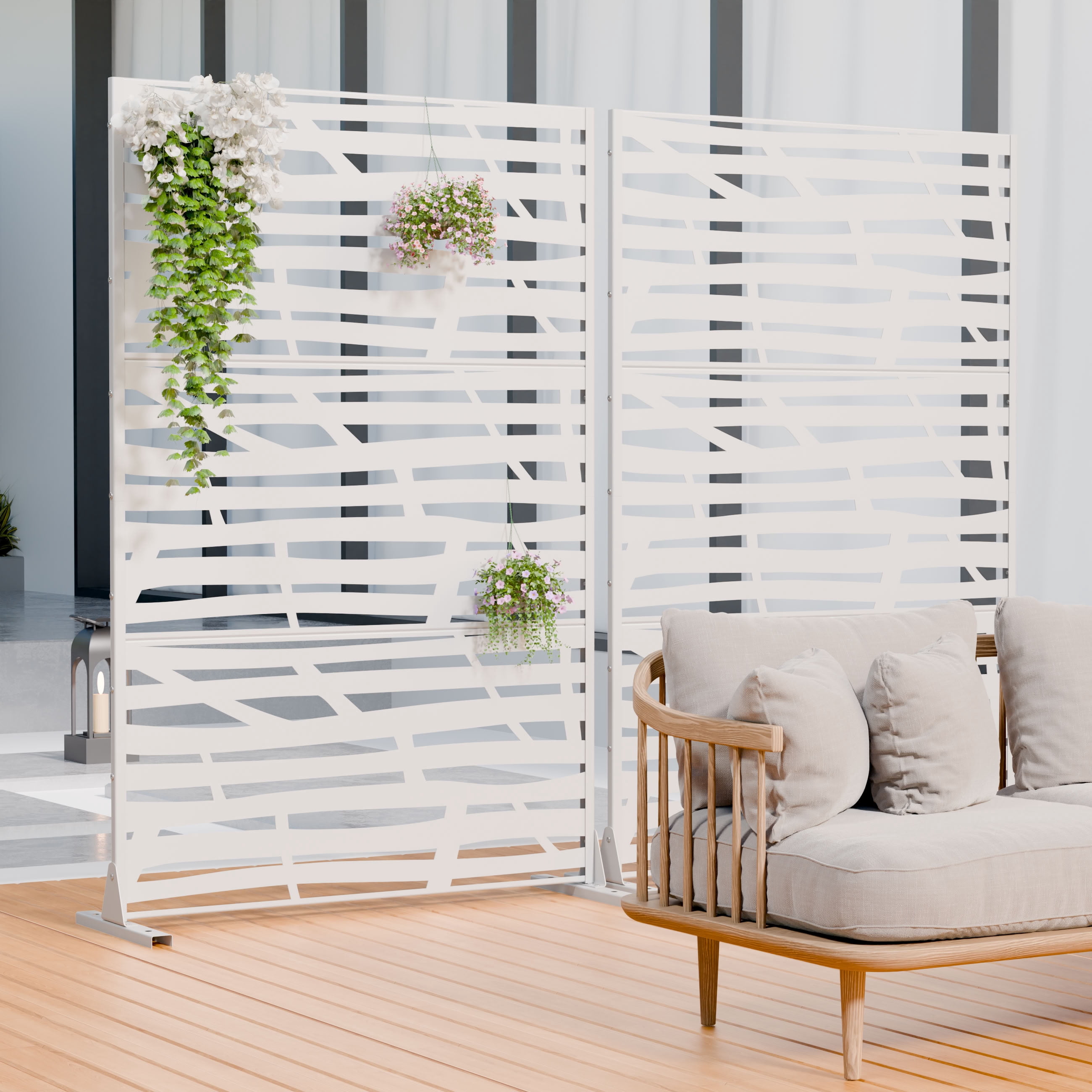 MAYEERTY 72*47in Outdoor Privacy Screen, Wind & Sun Protection Metal Privacy Panel, Privacy Divider for Patio, Balcony, Garden