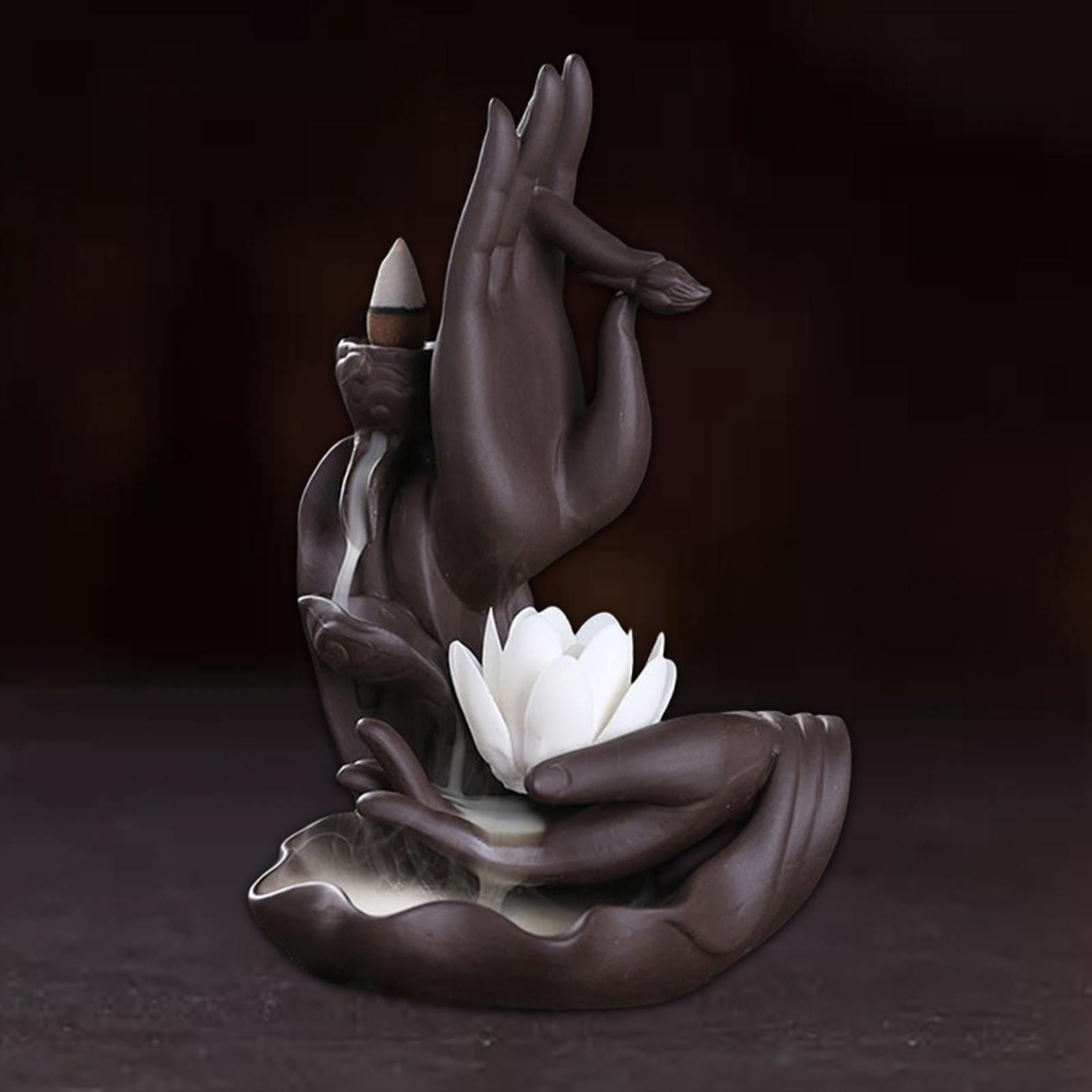 WLPZXP Backflow Incense Burner Holder Bergamot Lotus Aroma Tower Sandalwood Cone Censer white
