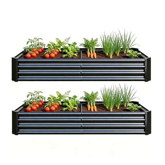 Set of 2 Black 6x3x1 Ft Metal Raised Garden Bed, Large Rectangle Outdoor Planter Box for Vegetable Flower Gardening, Heavy Duty Steel Raised Planter for Backyard Patio Garden
