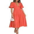 thumbnail image 3 of AMERTEER Femmes Profonde V Maxi Robe d'Été Casual Manches Courtes Plissée Taille Haute LongBeach Flowy Robes, 3 of 8