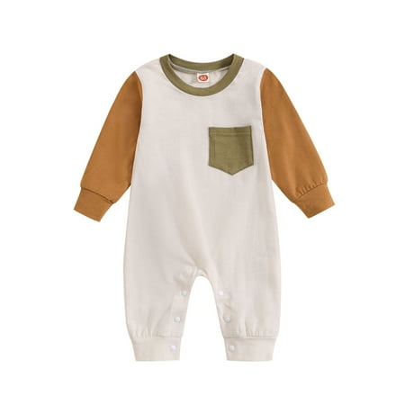 

MIUBAGIAL Boys Girls Long Sleeve Patchwork Colour Romper Jumpsuit with Pocket Clothes