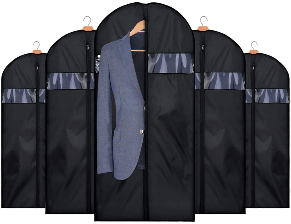 L-Pack Breathable Garment Bag for Suit and Dress 60in Black Garment Cover for Travel and Storage