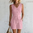 thumbnail image 6 of cfhntfmh Womens Rompers for Summer V Neck Button down Dressy Sleeveless Jumpsuits Casual Tie Waist Shorts with Pockets, 6 of 7