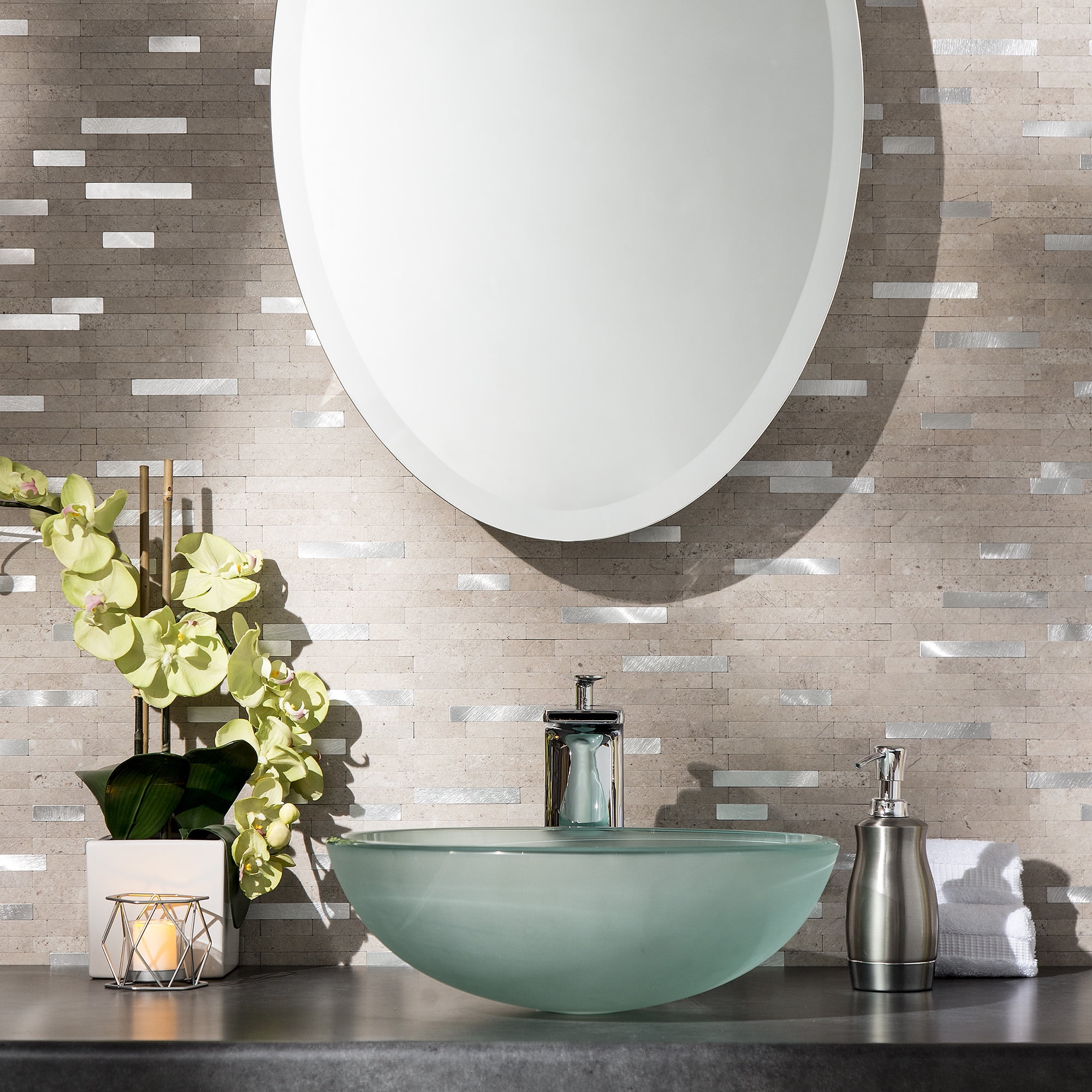 Aspect Collage 12in x 5.8in Peel and Stick Backsplash in Biscuit 15 Sq Ft Kit