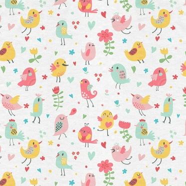 Mainstays 42" Light-weight Flannel Fabric Multi Birds by the Yard, White