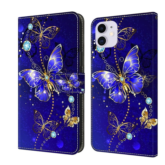 Feishell for iPhone 11 6.1 inch Slim Wallet Case with Fashion Colorful Pattern Painted,Luxury PU Leather Magnetic Flip Stand Card Slots Pocket Phone Case,Diamond Butterflies