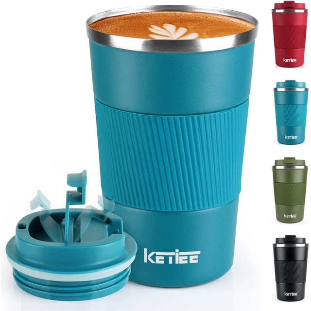 Tasse de Voyage, Tasse à Café Isolée 380ml avec Couvercle Étanche, Tasse à Café Réutilisable, Tasse de Voyage, Tasse à Café à Double Paroi, Tasse Isolée en Acier Inoxydable pour Boissons Chaudes et Froides, Bleu