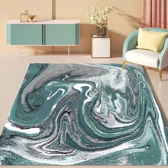 Grey Green Vintage Liquid Abstract Modern Area Rugs Aesthetic Home Decor Rug For Living Room Bedroom Playroom Washable Soft Dining Room Carpet Rustic Home Office Floor Rug 3 x 4ft