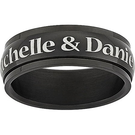 Personalized Men's Top-Engraved Black Stainless Steel Spinner Band