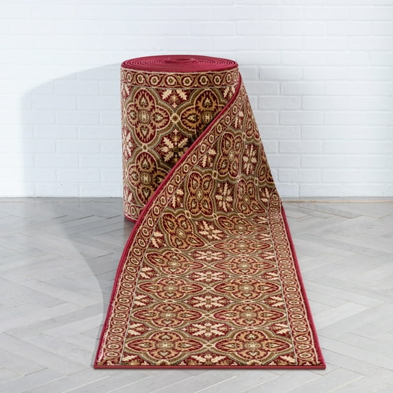 Well Woven Custom Size Runner - Choose Your Length - Silas Red Persian Quatrefoil 27 Inches Wide x 19 Feet Long Runner (27" x 19' Runner) Rug