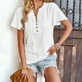 thumbnail image 6 of Business Casual Tops for Women V Neck Plain Button T Shirts Blouses Ruched Short Sleeve Tunic Tops to Wear with Leggings, 6 of 7