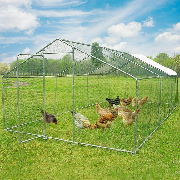 WAINEST Large Metal Chicken Coop,Walk-in Poultry Cage with Chicken Climbing Frame,Heavy Duty Hens House with Waterproof And Anti-UV Cover 9.8*9.8*6.3ft