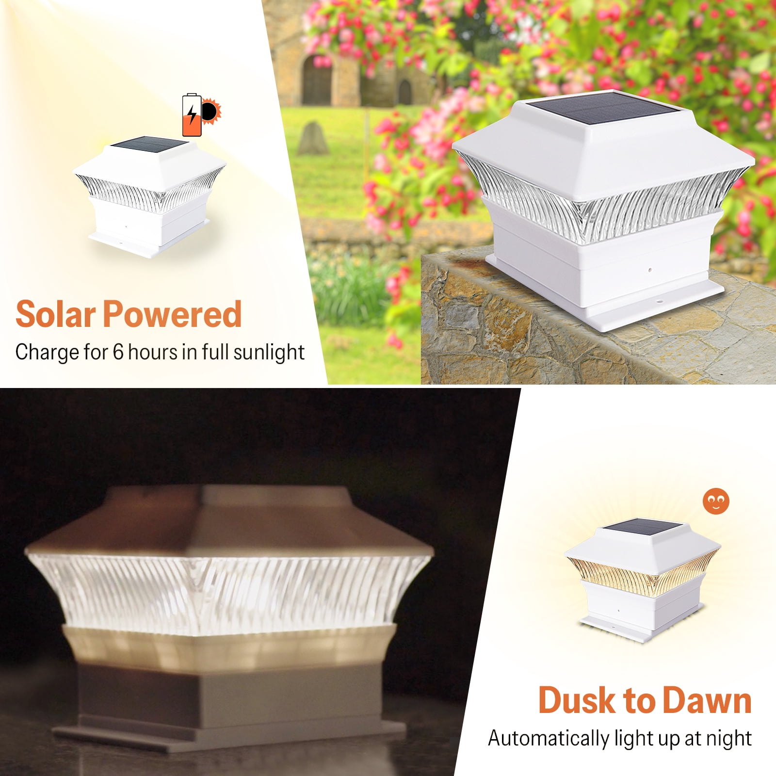 Involux Solar Post Light Outdoor, Waterproof LED Deck Fence Post Cap Light for 4x4 Vinyl Post and Wooden Flat Surface 25 Lumen 3000K Warm White Yard Patio Decoration Light, White 8 Pack IL0108-06