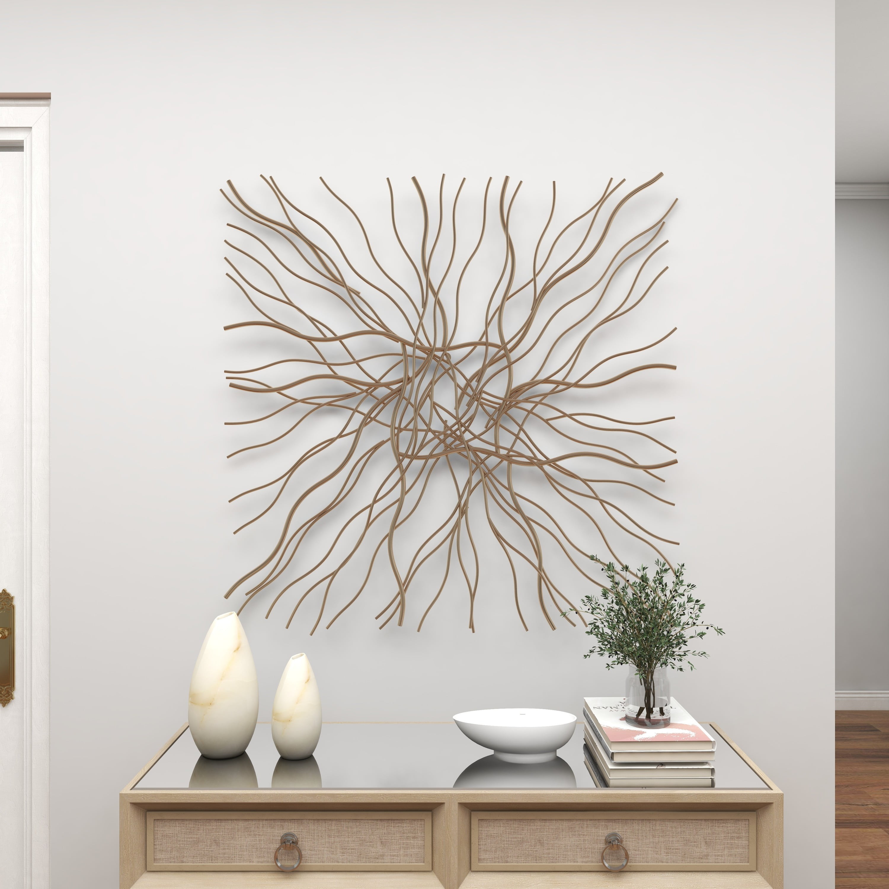 DecMode Gold Metal Overlapping Lines Abstract Wall Decor