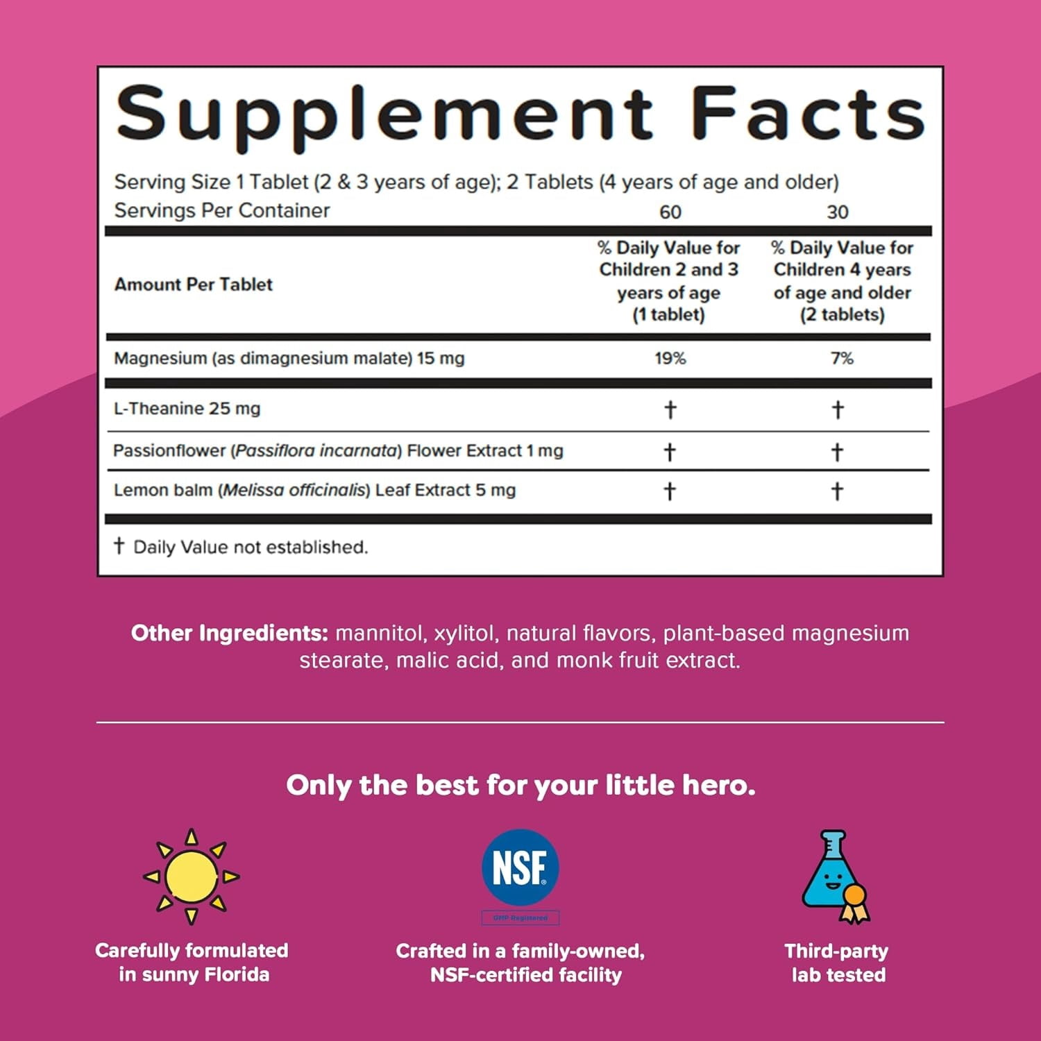 Renzo’s Captain Calm Magnesium for Kids with L-Theanine, Sugar-Free, Vegan Melty Tabs, 60 Count