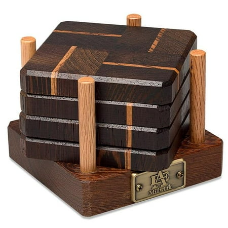

A & E Millwork AEM-5012 Wenge & Tiger Wood Coasters End Grain with Base - Set of 4