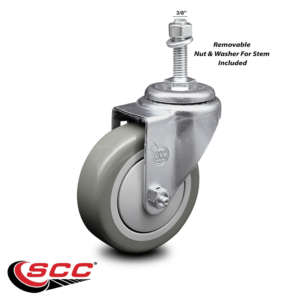 4 Inch Gray Polyurethane Wheel Swivel 3/8 Inch Threaded Stem Caster SCC