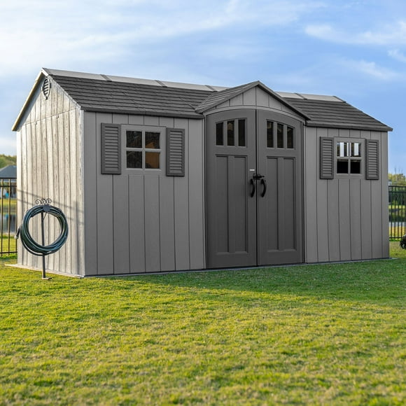 Lifetime 15' x 8' Dual Entry Outdoor Storage Shed, Gray
