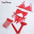 thumbnail image 1 of Conjunto De Cuatro Piezas De Moda Para Mujer Lencería Ropa Interior De Gasa Para Dormir Sujetador + Tanga + Cinturones De Liguero, 1 of 3